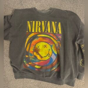 Nirvana Graphic Crewneck Sweater - Charcoal with Multicolor Print